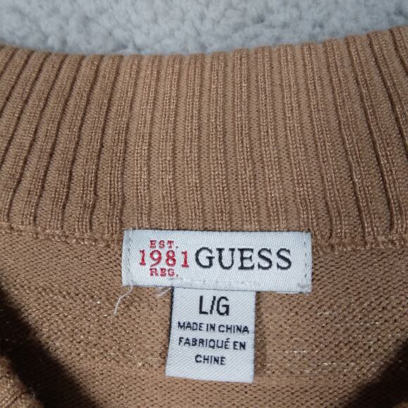 Guess Blouse Size Large Long Sleeve Fine Knit Gold and Light Brown Stripes - Picture 4 of 6